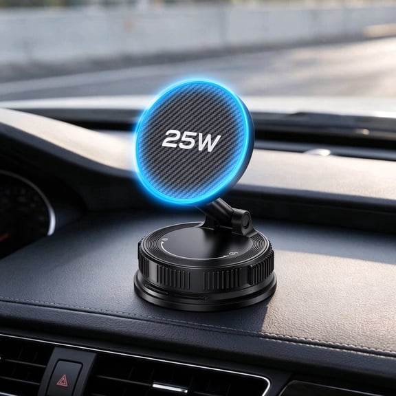 Phaopao Magnetic Wireless Car Mount Charger, 25W Fast Charging All‑Metal 360 ° Rotation Dashboard Phone Holder Suitable for iPhone 17 16 15 14 13 12 Pro Max
