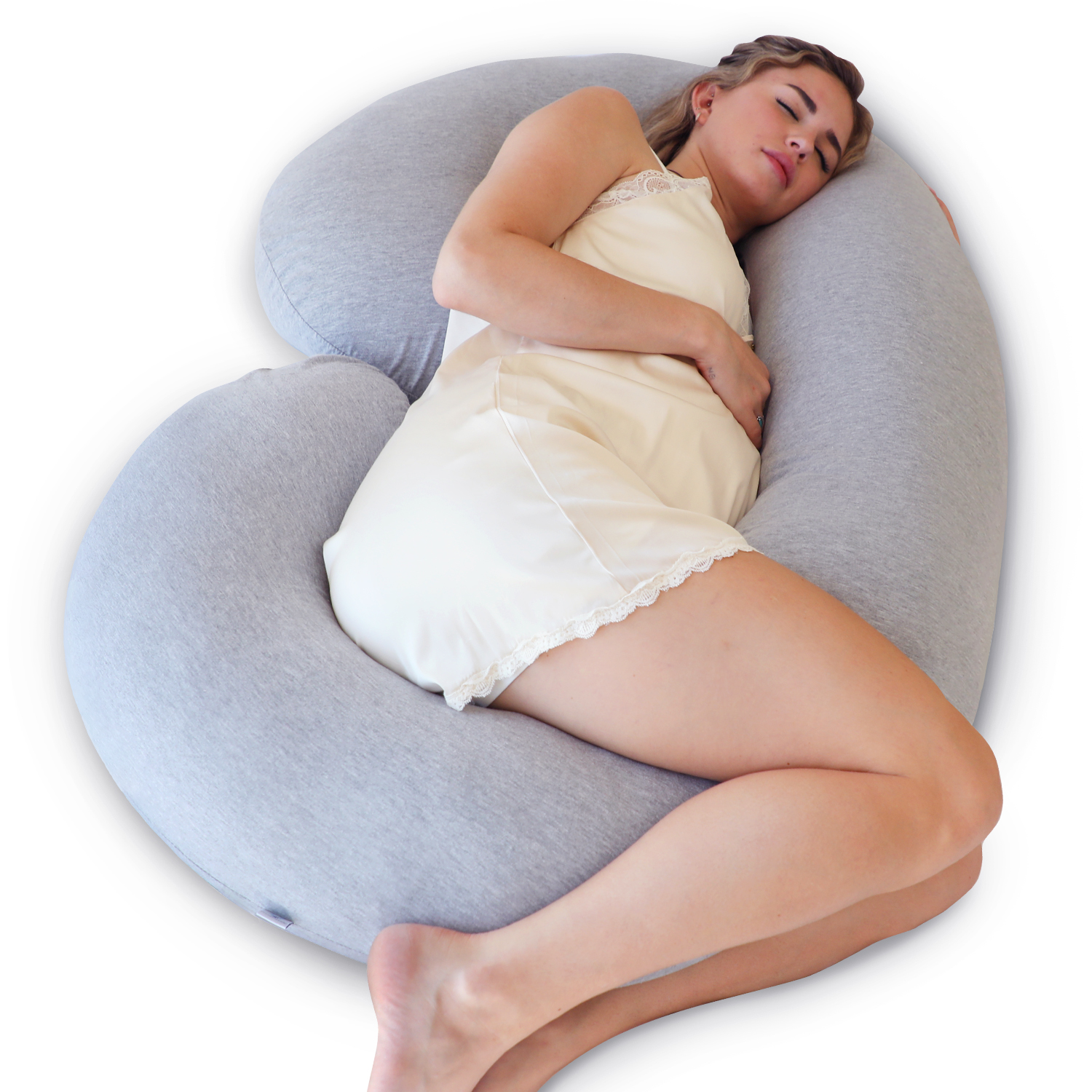 PharMeDoc Pregnancy Pillow - C-Shaped Body Pillow for Pregnant Women - Jersey Cover, Gray - image 1 of 8