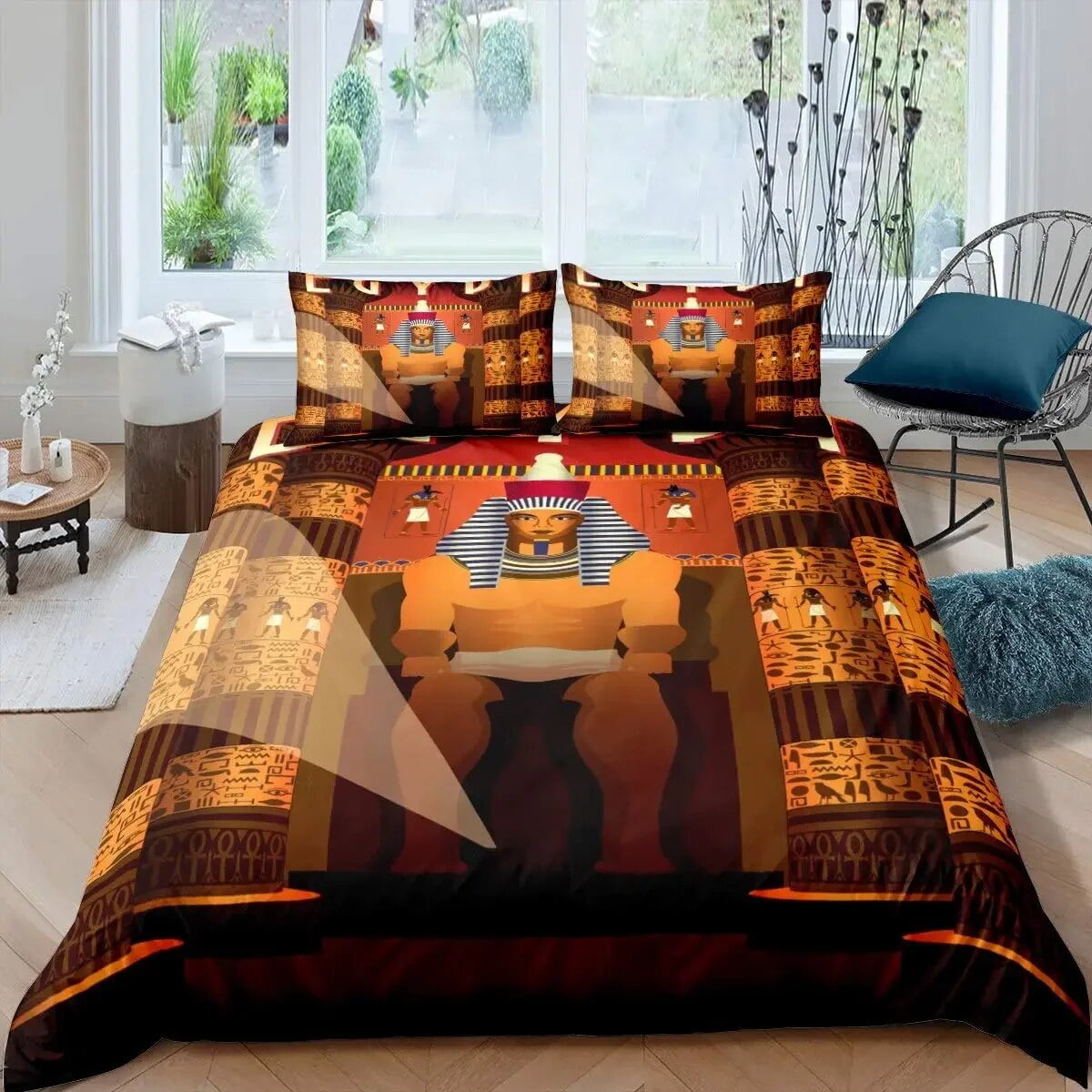 Pharaoh Duvet Cover Ancient Egypt Tribe Comforter Cover Set for Boys