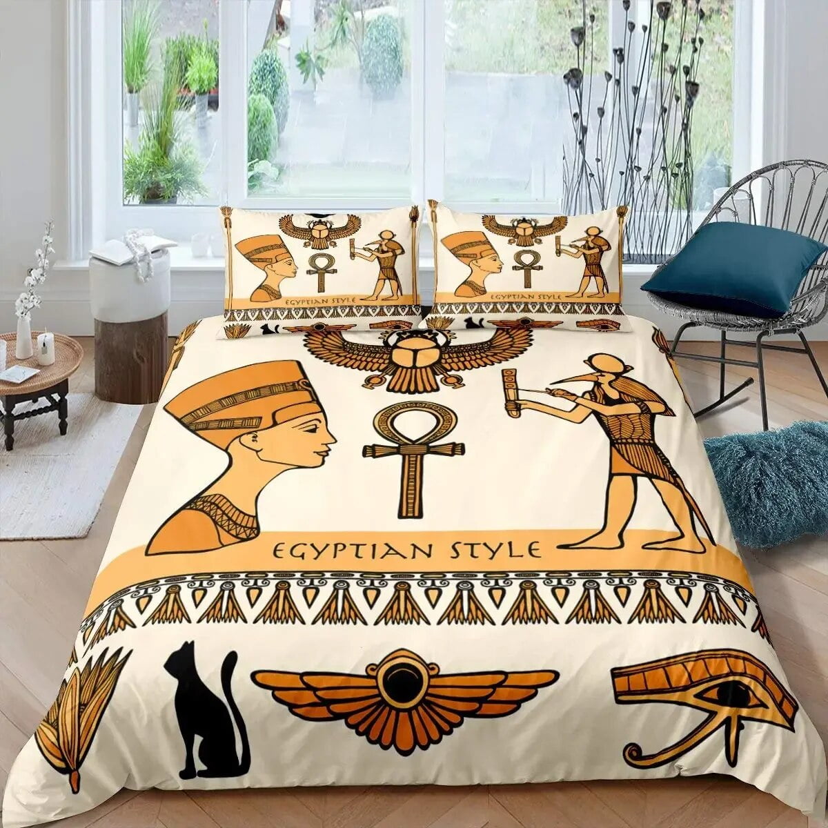 Pharaoh Duvet Cover Ancient Egypt Tribe Comforter Cover Set for Boys