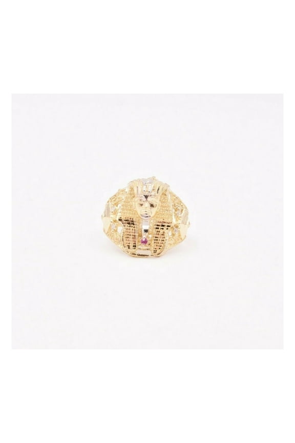 Diamond-Cut CZ Pharaoh Egyptian King Men’s Adult Ring 10K Yellow White Gold, 4.80Gr – Goldum NYC