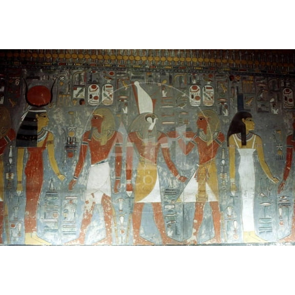 Pharaoh Horemheb with the Goddess Isis and the God Horus, Ancient Egyptian, 14th Century Bc, Animals Figurative Religion Unframed Photographic Print Wall Art Sold by Art.Com