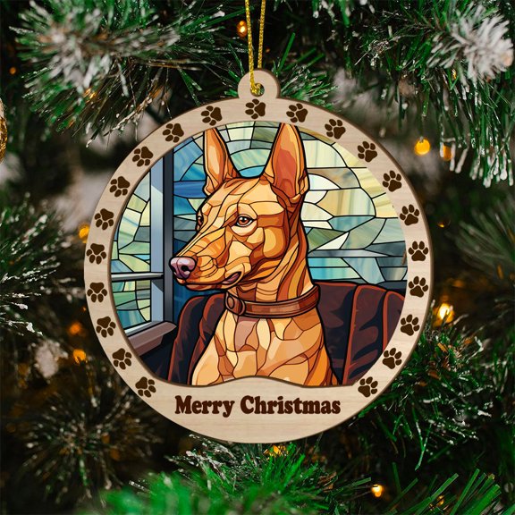Pharaoh Hound Christmas Dog Ornament, Pharaoh Hound Dog Stained Glass, Holiday Present Ideas, Pharaoh Hound Dog Suncatcher Decorations, Xmas