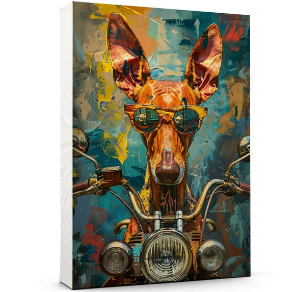 Pharaoh Hound Dog Poster Riding A Motorcycle - Pharaoh Hound Dog Canvas Wall Art For Bedroom Decor - Kitchen Wall Decor - Dog Wall Art Canvas