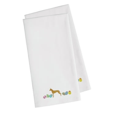 Pharaoh Hound Easter White Embroidered Towel Set of 2