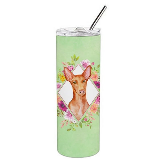 Pharaoh Hound Green Flowers Double Walled Stainless Steel 20 oz Skinny Tumbler