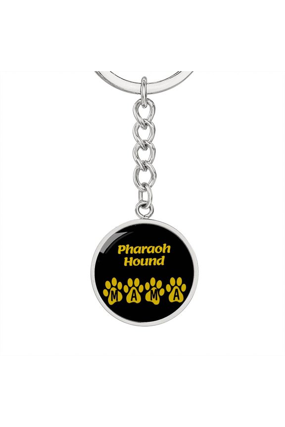 Pharaoh Hound Mama Circle Keychain Stainless Steel or 18k Gold Dog Mom Pendant