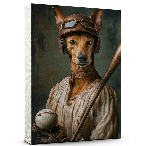 Pharaoh Hound Vintage Dog Baseball Canvas – Artistic Sports, Pharaoh Hound Dog with Baseball Stretched Canvas Size 8x12 Wall Print for Bedroom, Living Room, Office