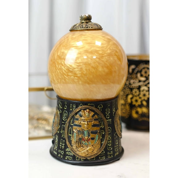 Pharaoh King Tut Ruler of Egypt Hieroglyphic Golden Sandstorm Gazing Ball Statue