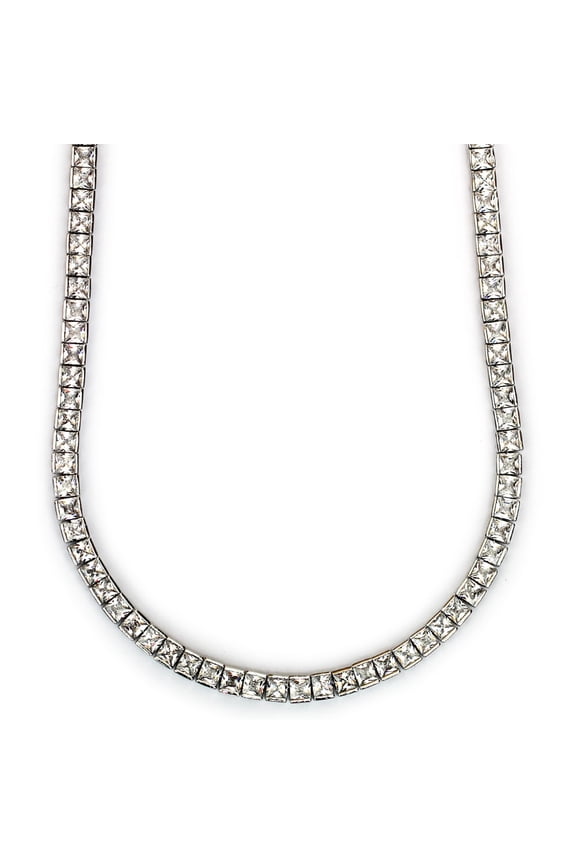 Pharaoh Necklace Platinum Plated CZ Square Cut 4mm