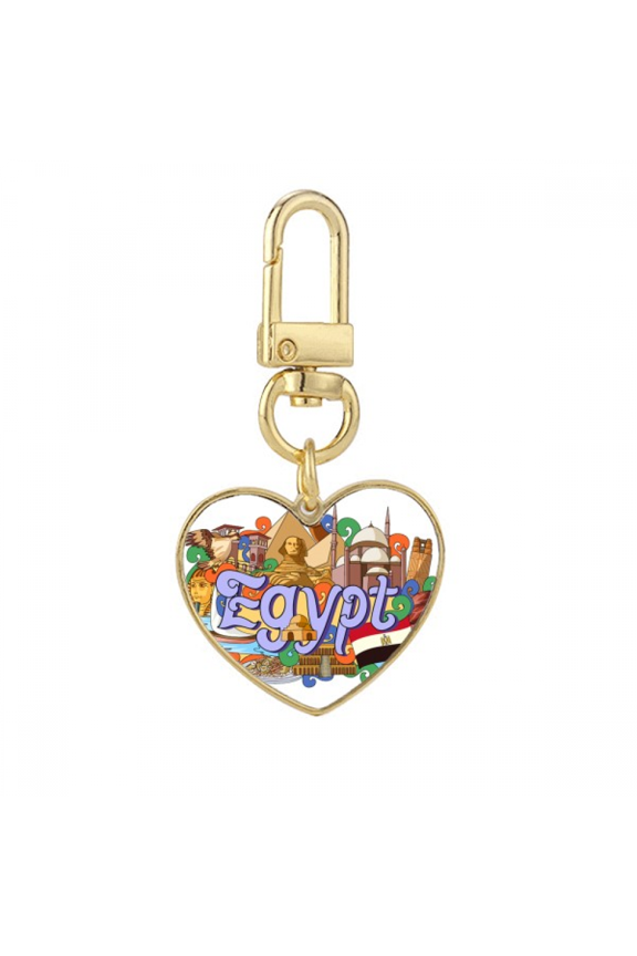 Pharaoh Pyrad Egypt Graffiti Gold Heart Keychain Metal Keyring Holder