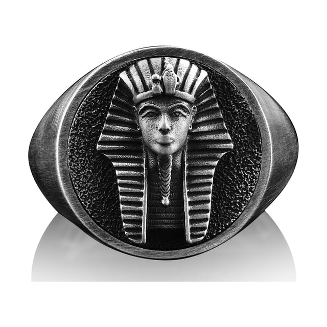 Italian Silver, Inc. Men's 925 Sterling Silver Egyptian King Pharaoh Iced Ring - White Gold Finish, Baguette CZ