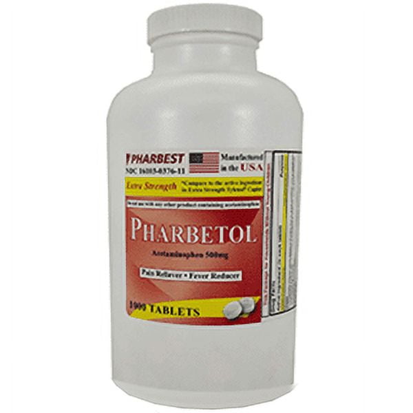 Pharbetol Acetaminophen 500 mg Extra Strength Tablets, 1000