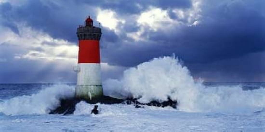 Phare des Pierres-noires lors d???une tempete Canvas Art - Jean Guichard (10 x 20)