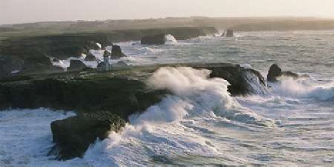 Phare des Poulains lors d???une tempete Canvas Art - Jean Guichard (24 x 48)