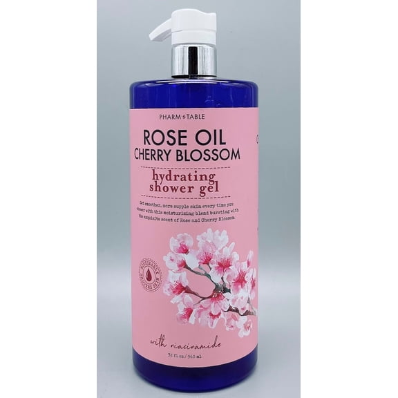 Pharm toTable Rose Oil Shower Gel ~Cherry Blossom~ w/ Niacinamide 32oz New