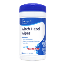 Pharma-C 100% Witch Hazel Wipes Toner & Astringent Cleansing Cloths [1 Canister, 40 Wipes]