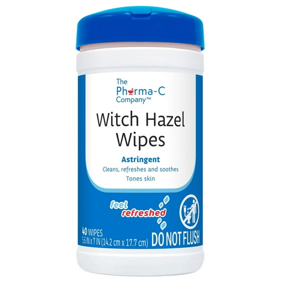 Pharma-C 100% Witch Hazel Wipes Toner & Astringent Cleansing Cloths [1 Canister, 40 Wipes]