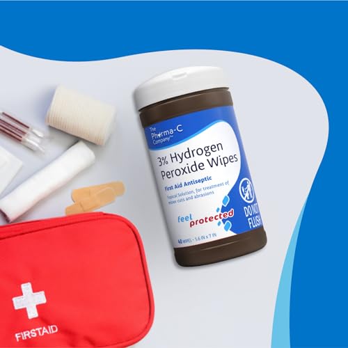 PharmaC 3 Hydrogen Peroxide Wipes [40 wipes] First Aid. H202 Skin