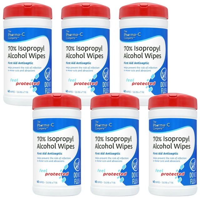 PharmaC 70 Isopropyl Alcohol Wipes [6 pack 40ct canisters] Made in