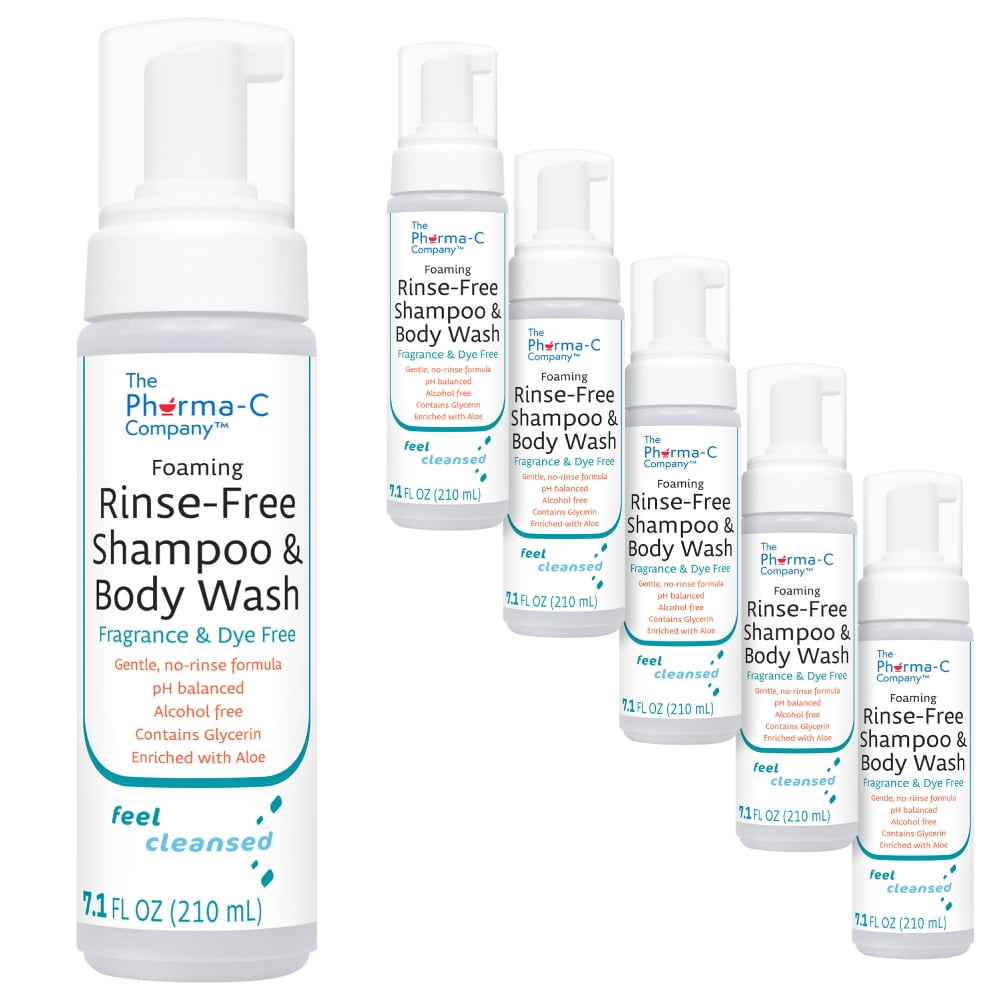 Pharma-C Fragrance & Dye Free Foaming Rinse Free Shampoo & Body Wash [6 pack] Hospital Tested. No-Rinse Formula