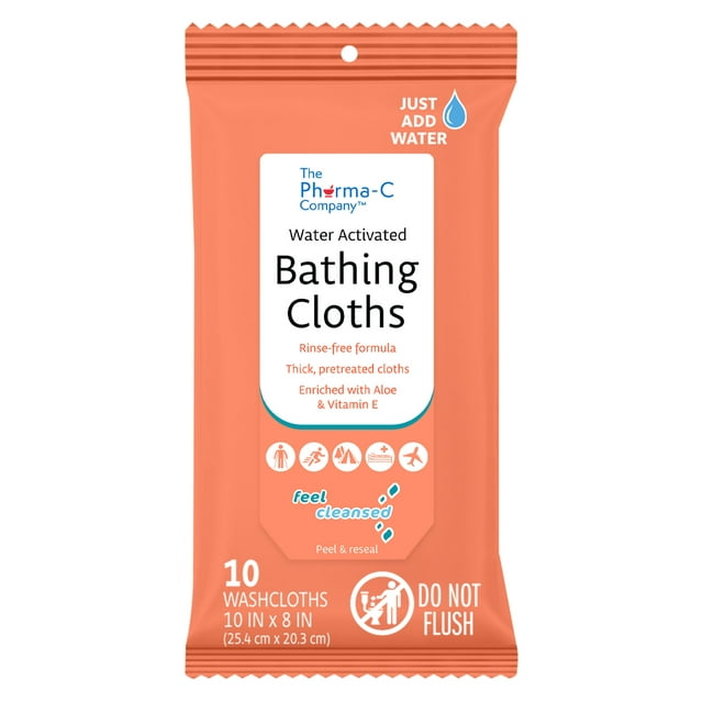 PharmaC Bath Wipes, 10 NoRinse, Full Body, Adult Cleansing Cloths