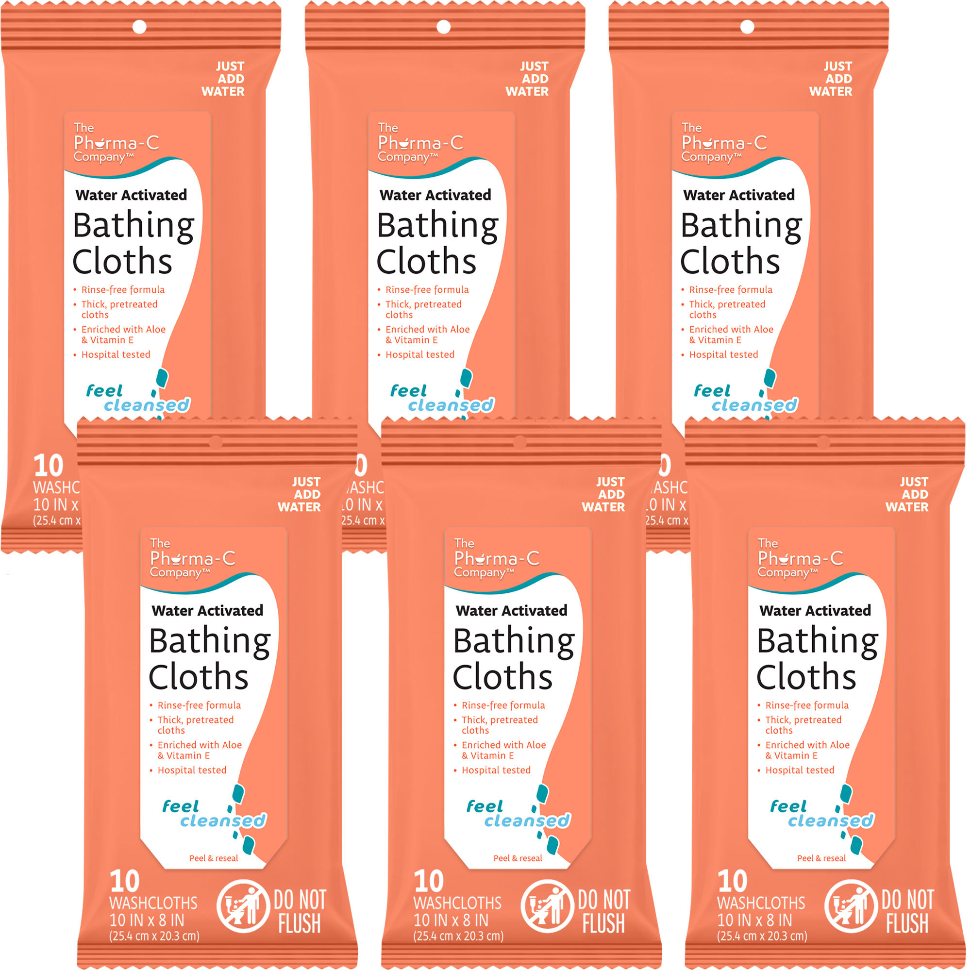 PharmaC WaterActivated Bathing Cloths (6 packs of 10 cloths) Fresh