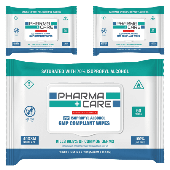 PharmaCare Advanced Formula 70% Alcohol Wipes - (50 Count) 3 Packs