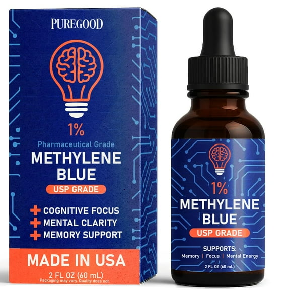 PureGood Pharmaceutical-Grade Methylene Blue 1% – 60mL | USP-Grade, Third-Party Tested, Alcohol-Free | Amber Dropper Bottle