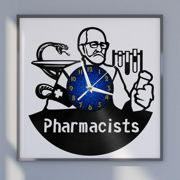 Pharmacist 12 Inch Vinyl Record Wall Clock - Silent, Creative, and Unique Clock for Living Room, Entryway, or Bedroom Decor - Perfect Gift Idea(12 inchs B without LED)