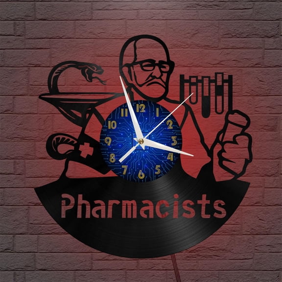Pharmacist 12 Inch Vinyl Record Wall Clock - Silent, Creative, and Unique Clock for Living Room, Entryway, or Bedroom Decor - Perfect Gift Idea(12 inchs B with LED)