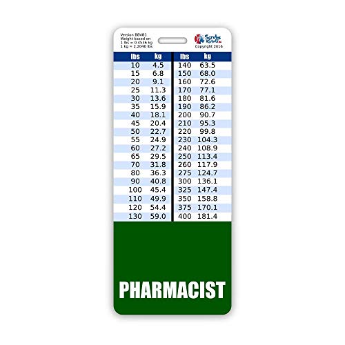 Pharmacist Badge Vertical w/Height & Weight Conversion Charts