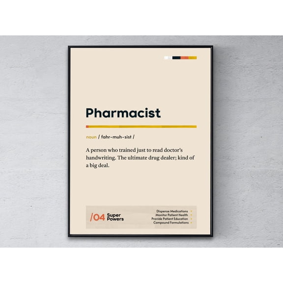 Pharmacist Definition Poster, Apothecary Office Wall Art, Unframed Paper Poster 8x10in