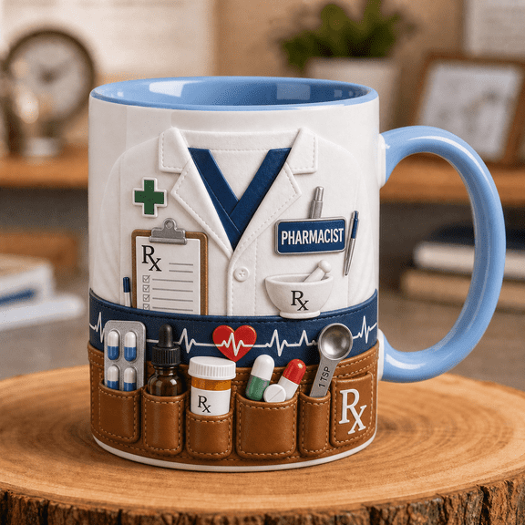 Pharmacist Mug Personalized Doctor Uniform Coffee Cup, Custom Name Pharmacy Gift