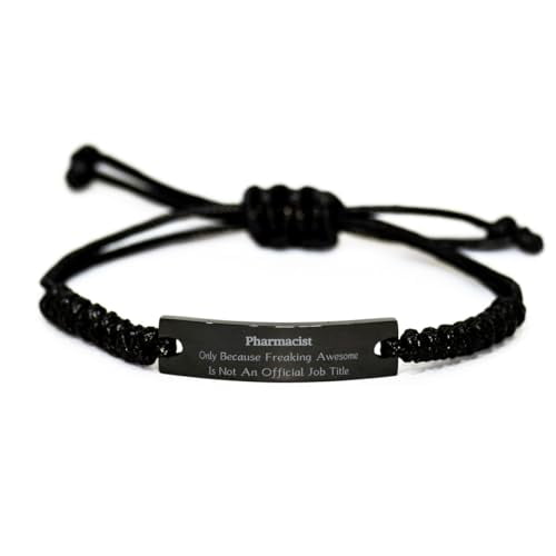 Pharmacist Only Because Freaking Awesome Is Not An Official Job Title Engraved Black Rope Bracelet for Pharmacy Graduates and Professionals - Inspirational Gifts for Birthday, Christmas, and Gradu