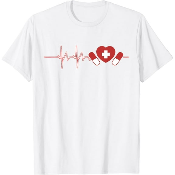 Pharmacist Pharm Tech Medicine Nurse Druggist Heartbeat T-Shirt100% pure cotton white short-sleeved T-shirts for men and women