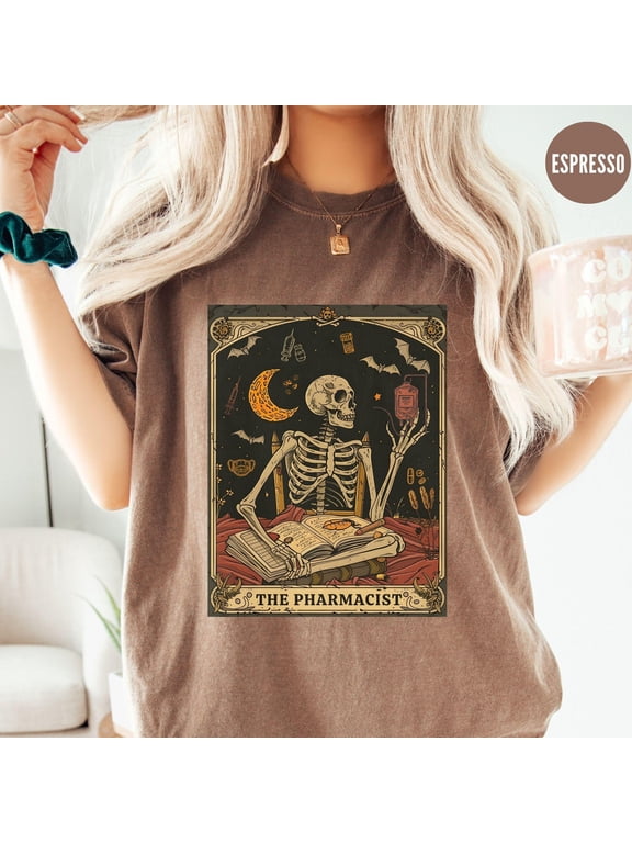 Pharmacist Shirt Halloween Skeleton Tarot Card Tee Pharmacy Tech Gift Emergency Hospital T
