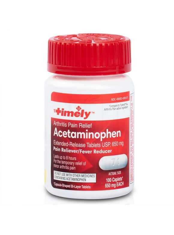 Timely Acetaminophen 650 MG - 100 Caplets - Extended Release - Compared to Tylenol 8 HR Arthritis Pain Active Ingredient - Joint Pain Relief, Pain Reliever & Arthritis Pain Relief