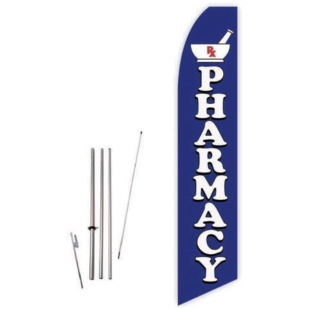 Pharmacy Blue Super Novo Feather Flag - Complete with 15ft Pole Set and Ground Spike