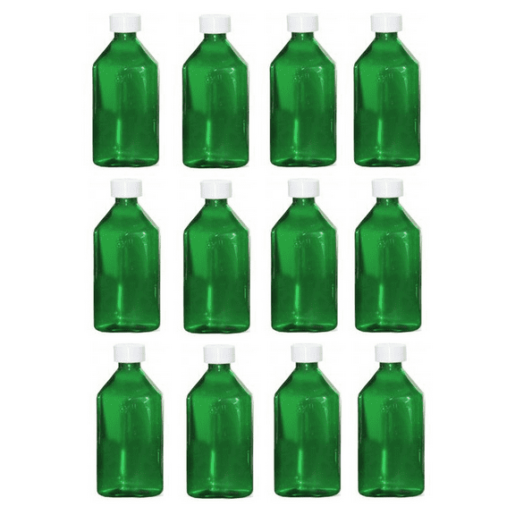 Pharmacy Bottle - Oval Plastic Bottle - 6 oz - Green - Child Resistant Caps - 12 pcs (Medicine Bottle, Prescription Bottle, Liquid Medicine) by BioRx Sponix