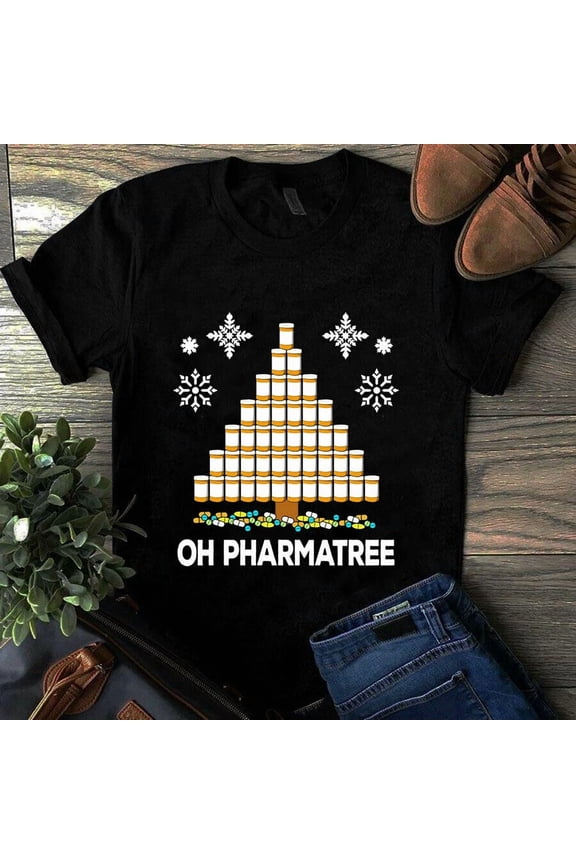 Pharmacy Christmas Tree Medication Pharmacist Fun Gift Tshirt
