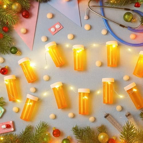 Pharmacy Decorations Pharmacy Tech Week Appreciation Gifts Christmas Lights String Decorations LED Pill Bottles Lights Banner 10ft 20 DIY Pill Bottles for Funny Xmas Tree Garland Decor