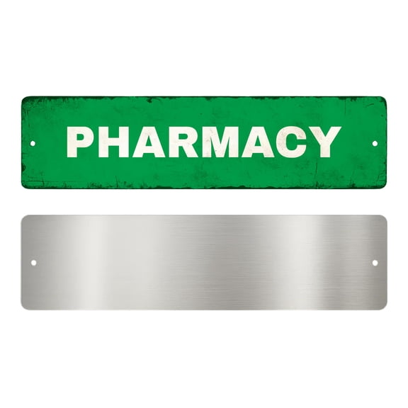 Pharmacy Metal Sign by DC | Arrow Metal Directional Signage for Indoor & Outdoor | 3x12" Rust-Free Aluminum Sign | Hospital Signage UV Protected Road Street Sign | Made in USA
