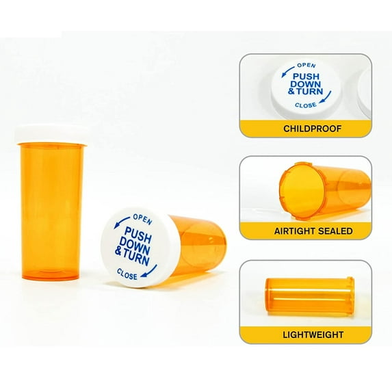 Pharmacy Prescription Vials, Amber Child Resistant Medicine Bottle, 13 Dram Push Down Caps, Caps Included, Pack of 320 (Pill Container, Pharmacy Bottle, Pharmacy Container) by Sponix BioRx