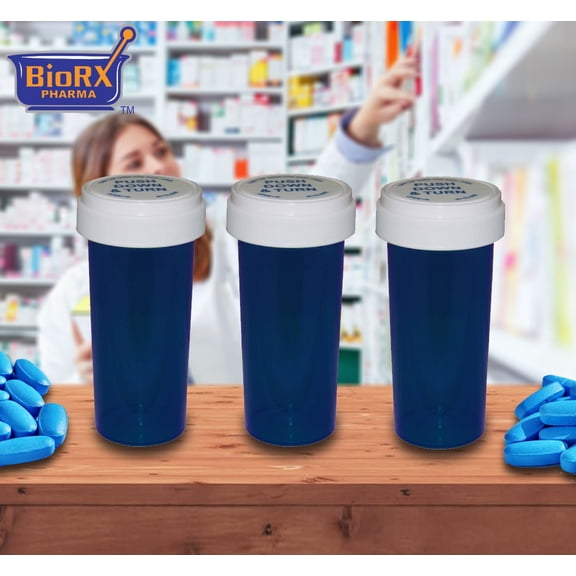 Pharmacy Prescription Vials, Blue Child Resistant Medicine Bottle, 8 Dram Reversible, Caps Included, Pack of 24 (Pill Container, Pharmacy Bottle, Pharmacy Container) by Sponix BioRx