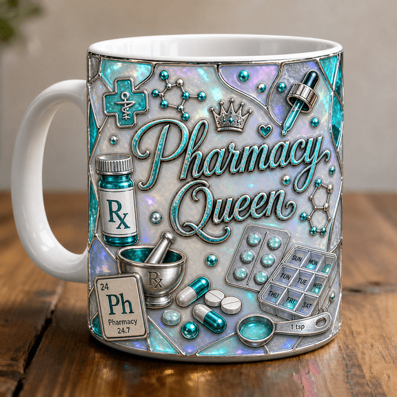 Pharmacy Queen Mug 3D Effect Gift for Pharmacist Coffee Cup Coworker Appreciation