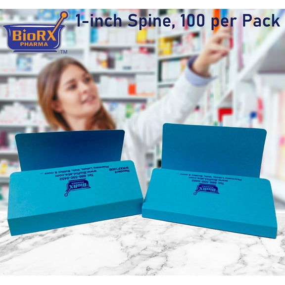 Pharmacy Rx Folder with 1-inch Spine, Blue (PACK OF 100) - Pharmacy folders are excellent for keeping patient files for safekeeping and organizing by Sponix BioRx