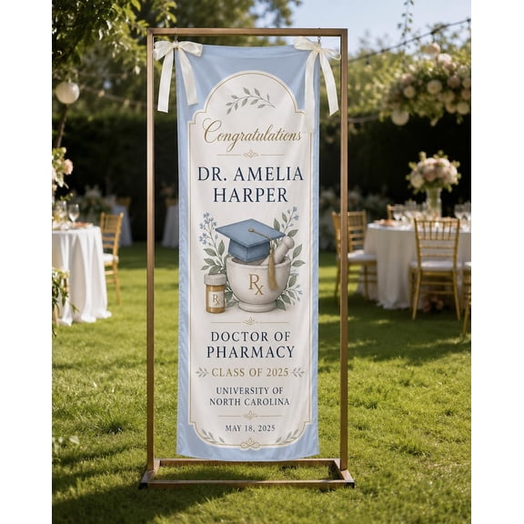 Pharmacy School Graduation Satin Banner, Custom PharmD Graduate Photo Backdrop, New Pharmacist Party Decor