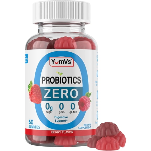 YUM-Vs Probiotic Gummies, Probiotics Supplement for Gut Health Support, Berry Flavor, 60 Count