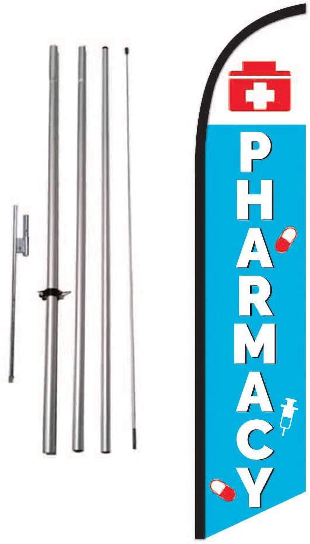 Pharmacy Store Advertising Feather Banner Swooper Flag Sign with Flag Pole Kit and Ground Stake
